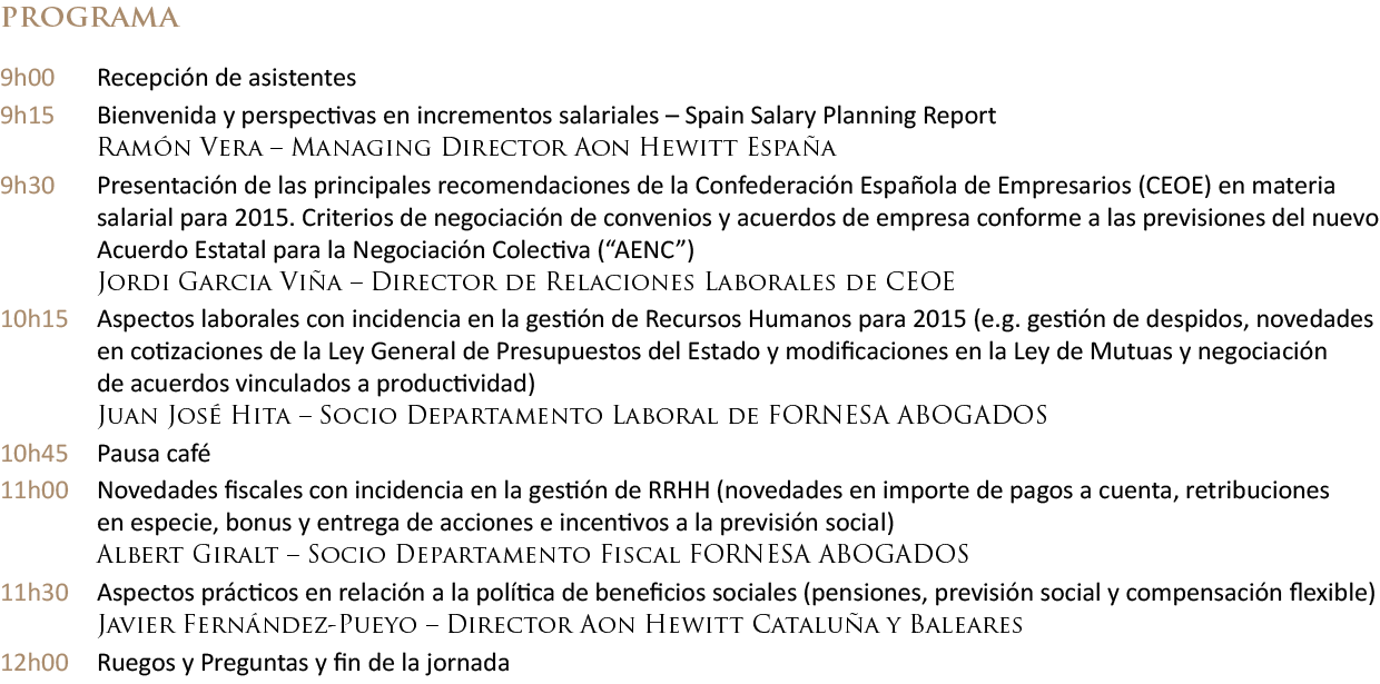 Seminario: La Reforma fiscal y las nuevas tendencias salariales - Claves para establecer la política retributiva del 2015